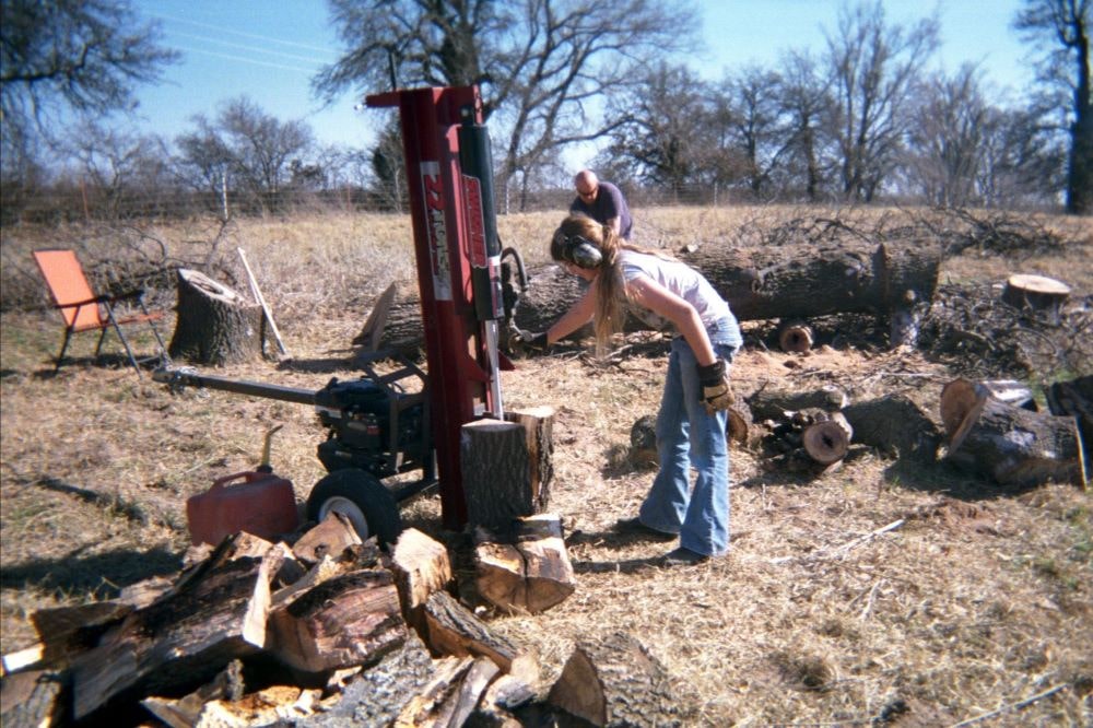 Chloe chopping firewood